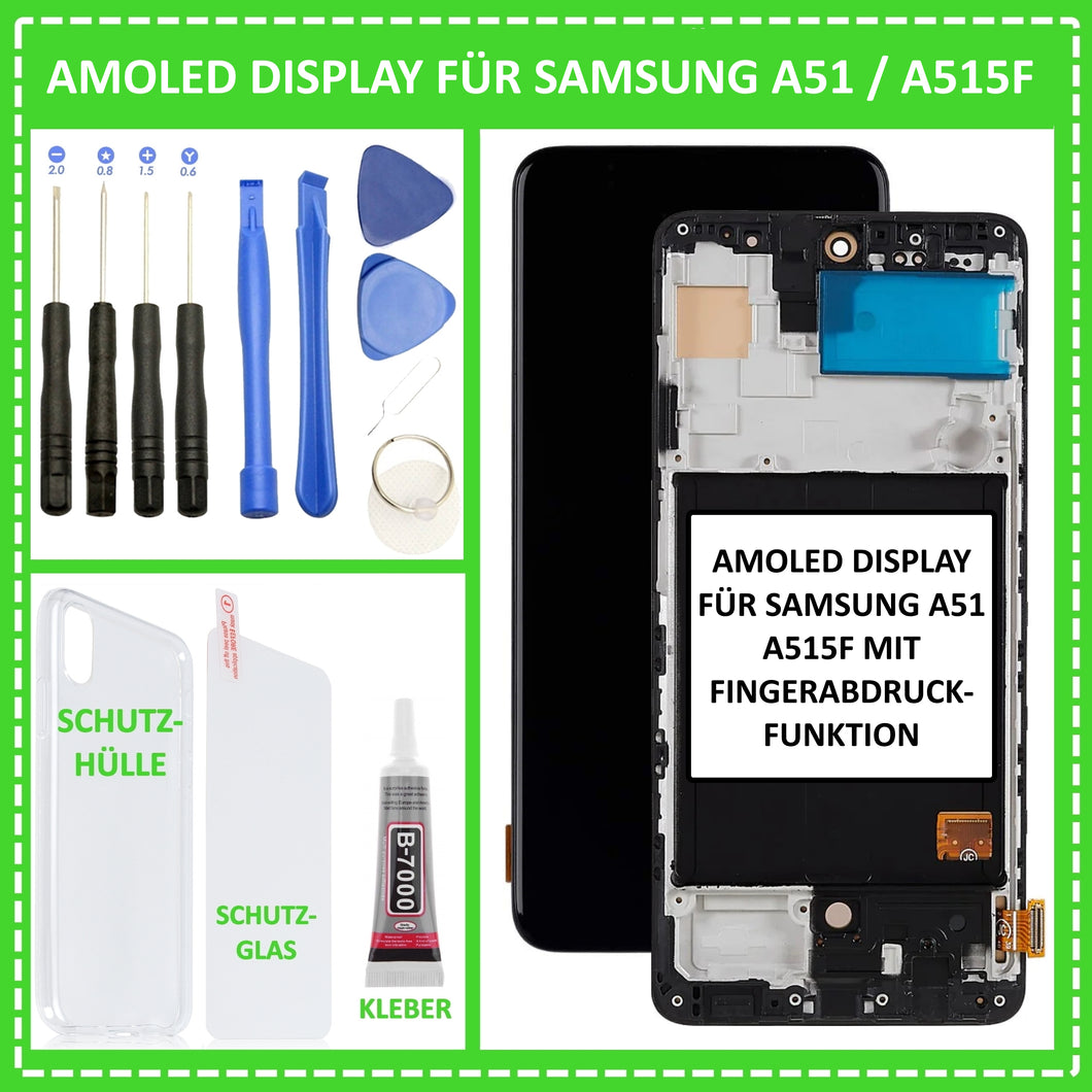 OLED Display für Samsung Galaxy A51 2019 SM-A515F LCD Touch Screen Glas + Rahmen